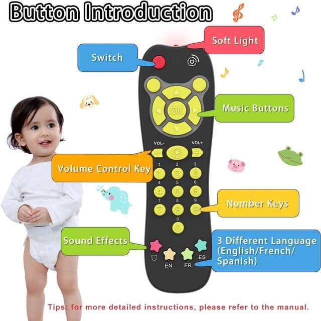 Alt view image 2 of 7 - KALUYA Baby TV Remote Toy, Toddlers Remote Control Toy Kids Realistic Play Remote Early Educational Baby Musical Toys with Light and Sound English French Spanish for Infant Boys Girls 6 Month+, Black