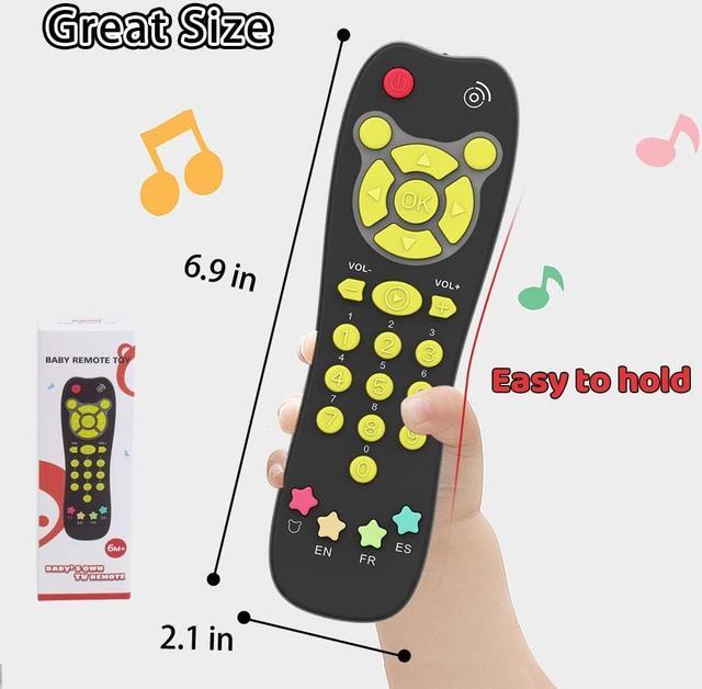 Alt view image 7 of 7 - KALUYA Baby TV Remote Toy, Toddlers Remote Control Toy Kids Realistic Play Remote Early Educational Baby Musical Toys with Light and Sound English French Spanish for Infant Boys Girls 6 Month+, Black