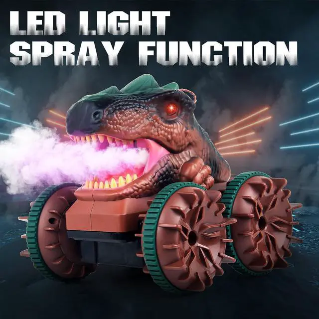 Alt view image 4 of 6 - Cheerwing Remote Control Car Dinosaur Toys for Kids Boys,2.4GHz RC Dinosaur Car with Light,Spray,Sound Function,All Terrain Amphibious Waterproof RC Truck