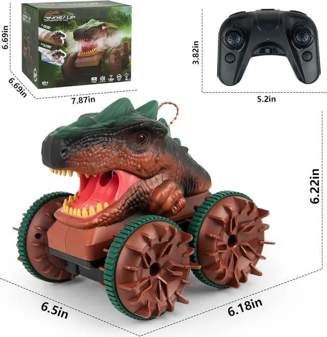Alt view image 6 of 6 - Cheerwing Remote Control Car Dinosaur Toys for Kids Boys,2.4GHz RC Dinosaur Car with Light,Spray,Sound Function,All Terrain Amphibious Waterproof RC Truck