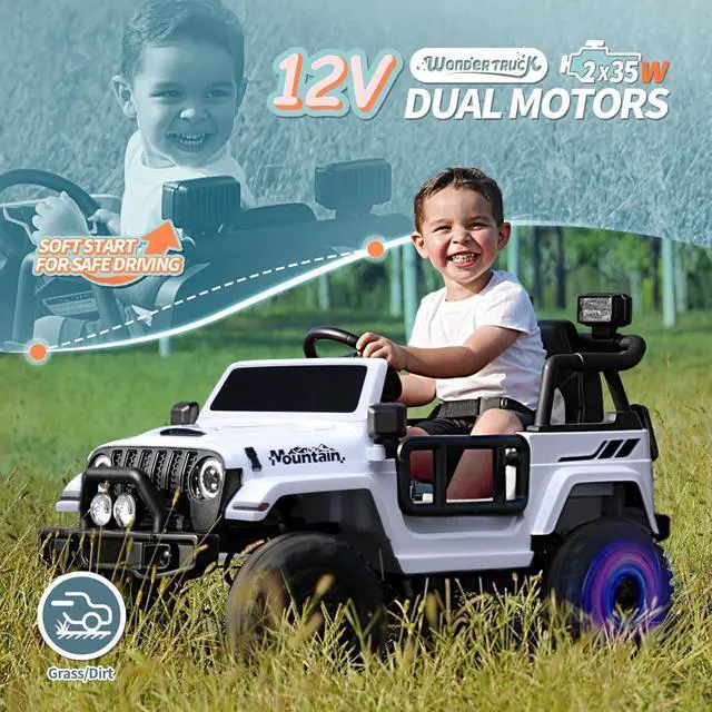Alt view image 2 of 7 - Joywhale 12V Kids Ride on Truck Battery Powered Motorized Car Electric Vehicle for Kids, with Remote Control, 4-Wheel Suspension, LED Lights, Music & FM, Seat Belt, Portable Handle, White