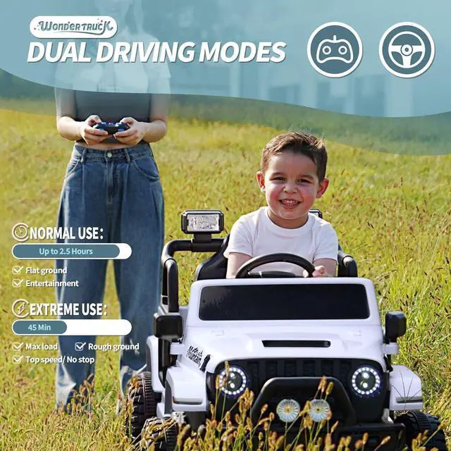 Alt view image 3 of 7 - Joywhale 12V Kids Ride on Truck Battery Powered Motorized Car Electric Vehicle for Kids, with Remote Control, 4-Wheel Suspension, LED Lights, Music & FM, Seat Belt, Portable Handle, White