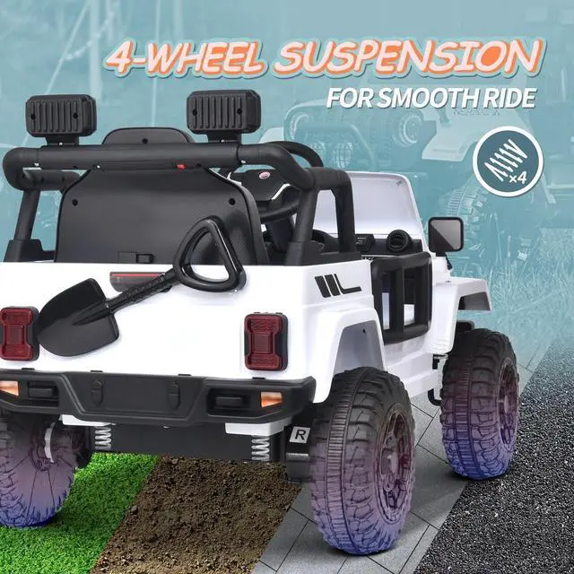 Alt view image 5 of 7 - Joywhale 12V Kids Ride on Truck Battery Powered Motorized Car Electric Vehicle for Kids, with Remote Control, 4-Wheel Suspension, LED Lights, Music & FM, Seat Belt, Portable Handle, White