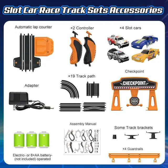 Alt view image 6 of 7 - Slot Car Race Track Sets for Boys, Race Car Track with 2 High-Speed Slot Cars, Battery or Electric Car Track, Dual Racing Game Lap Counter Track Sets, Toys Gifts for Boys Girls Ages 4 5 6 7 8-12