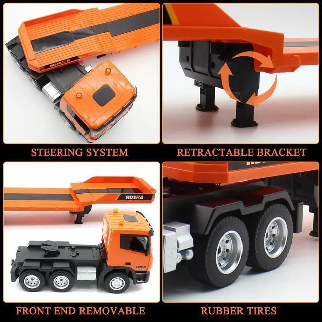 Alt view image 6 of 7 - Fistone RC Semi Truck & Excavator Toy Set, 2.4Ghz Remote Control Flatbed Truck with Excavator Toys, 1:24 RC Semi-Trailer Engineering Tractor with Sound and Lights, Construction Vehicles Toy for Boys