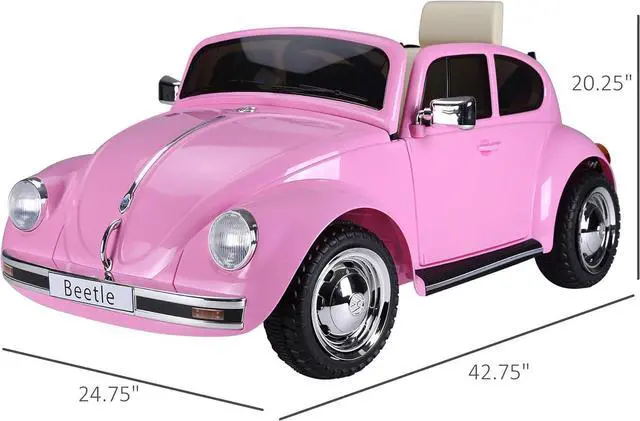 Alt view image 5 of 7 - Aosom Licensed Volkswagen Beetle Electric Kids Ride-On Car 6V Battery Powered Toy with Remote Control Music Horn Lights MP3 for 3-6 Years Old Pink