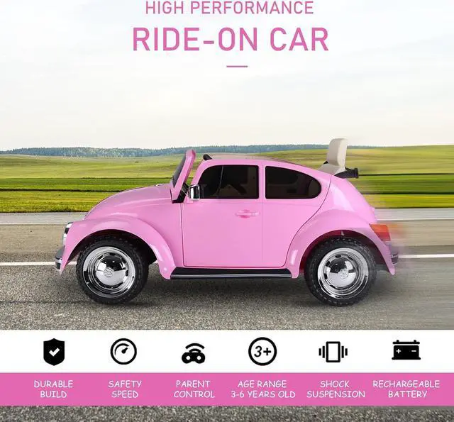 Alt view image 3 of 7 - Aosom Licensed Volkswagen Beetle Electric Kids Ride-On Car 6V Battery Powered Toy with Remote Control Music Horn Lights MP3 for 3-6 Years Old Pink