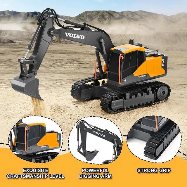 Alt view image 3 of 6 - DOUBLE E Volvo RC Excavator Remote Control Excavator Toy for Boys Full Function Construction Vehicles Toys with Shovel for Outdoor Play Sandbox Digger Toys Gifts for Kids