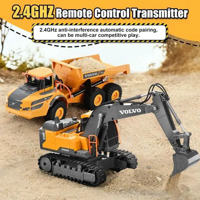 Alt view image 4 of 6 - DOUBLE E Volvo RC Excavator Remote Control Excavator Toy for Boys Full Function Construction Vehicles Toys with Shovel for Outdoor Play Sandbox Digger Toys Gifts for Kids