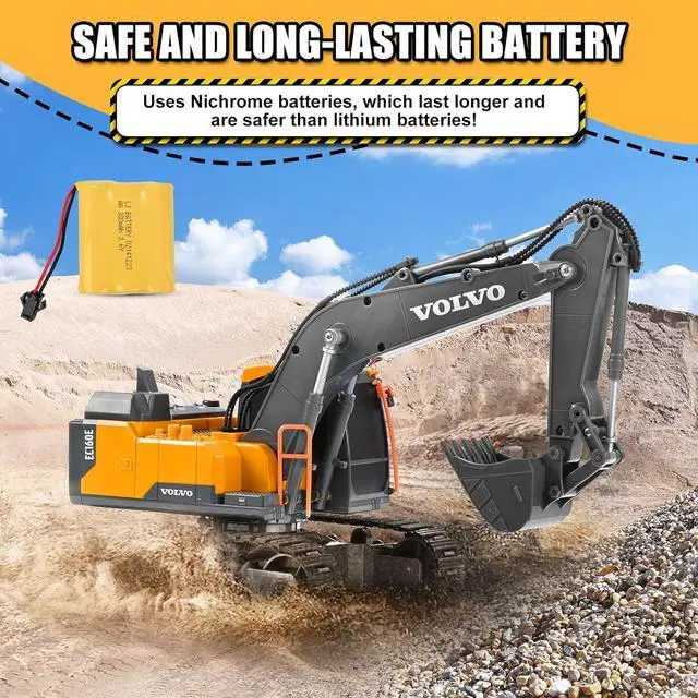 Alt view image 5 of 6 - DOUBLE E Volvo RC Excavator Remote Control Excavator Toy for Boys Full Function Construction Vehicles Toys with Shovel for Outdoor Play Sandbox Digger Toys Gifts for Kids