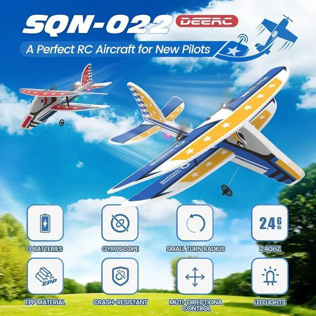 Alt view image 2 of 6 - DEERC RC Plane, 2.4GHZ Remote Control Airplane W/ 3 Batteries & 6-axis Gyro Stabilizer, 2CH RTF RC Glider Toy for Beginners Kids Boys Girls Adults
