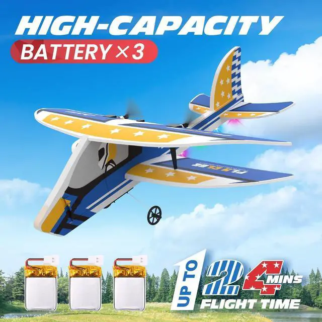 Alt view image 3 of 6 - DEERC RC Plane, 2.4GHZ Remote Control Airplane W/ 3 Batteries & 6-axis Gyro Stabilizer, 2CH RTF RC Glider Toy for Beginners Kids Boys Girls Adults