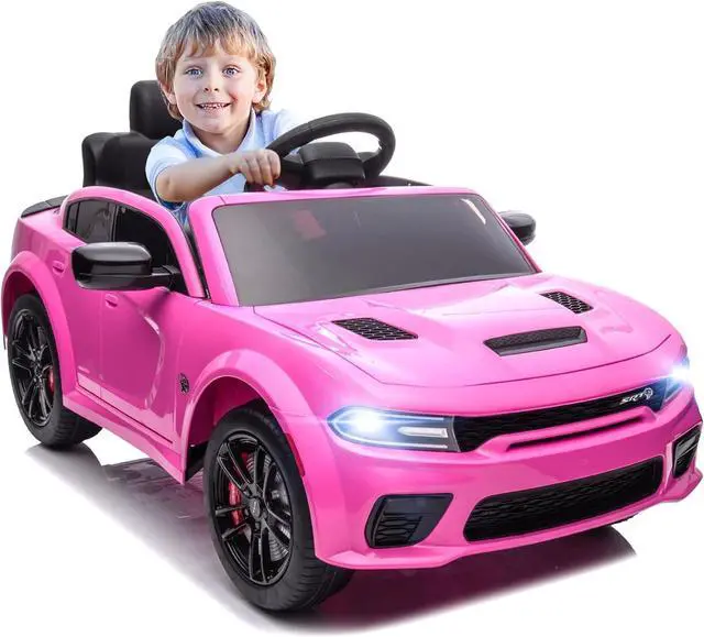 SEGMART 12V Kids Ride on Car Licensed Dodge Charger Electric Car for Kids with Remote Control, 3 Speed Kids Electric Vehicles with Suspension System, LED Light, MP3 & Bluetooth (Pink)