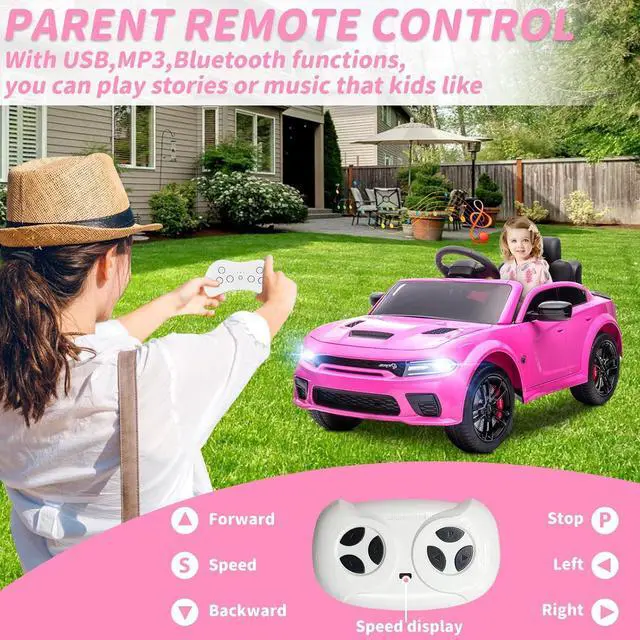 Alt view image 3 of 6 - SEGMART 12V Kids Ride on Car Licensed Dodge Charger Electric Car for Kids with Remote Control, 3 Speed Kids Electric Vehicles with Suspension System, LED Light, MP3 & Bluetooth (Pink)