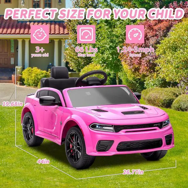 Alt view image 5 of 6 - SEGMART 12V Kids Ride on Car Licensed Dodge Charger Electric Car for Kids with Remote Control, 3 Speed Kids Electric Vehicles with Suspension System, LED Light, MP3 & Bluetooth (Pink)