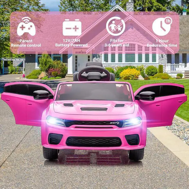 Alt view image 6 of 6 - SEGMART 12V Kids Ride on Car Licensed Dodge Charger Electric Car for Kids with Remote Control, 3 Speed Kids Electric Vehicles with Suspension System, LED Light, MP3 & Bluetooth (Pink)