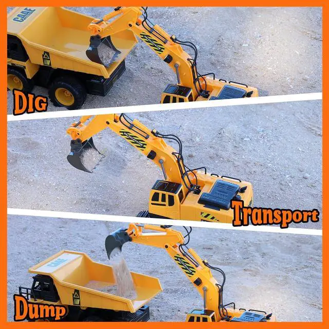 Alt view image 3 of 7 - RC Toys Construction Excavator Car: Kids Birthday Gift for Boys Girls 4 5 6 7 8 9+ Year Old Truck Dump Best Toddler Sand Play Vehicles Set Age 4-8