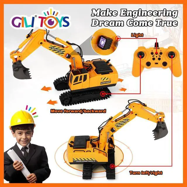 Alt view image 4 of 7 - RC Toys Construction Excavator Car: Kids Birthday Gift for Boys Girls 4 5 6 7 8 9+ Year Old Truck Dump Best Toddler Sand Play Vehicles Set Age 4-8