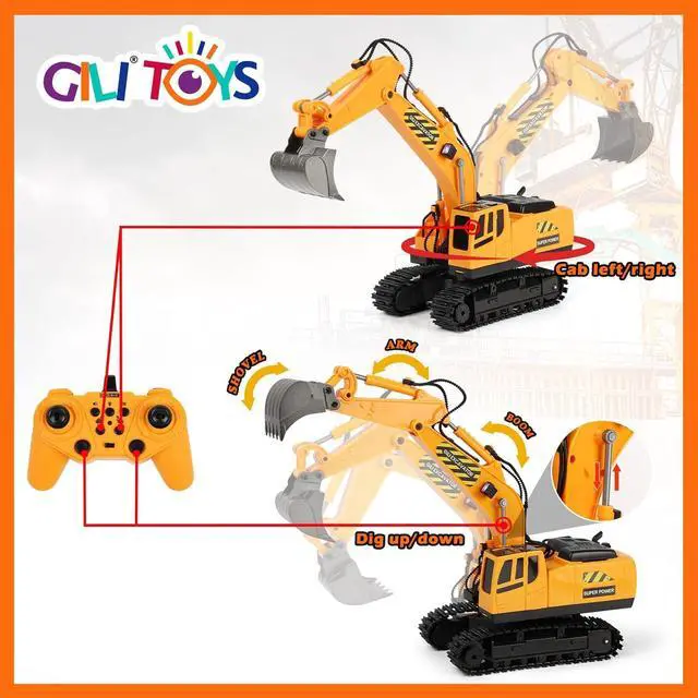 Alt view image 5 of 7 - RC Toys Construction Excavator Car: Kids Birthday Gift for Boys Girls 4 5 6 7 8 9+ Year Old Truck Dump Best Toddler Sand Play Vehicles Set Age 4-8