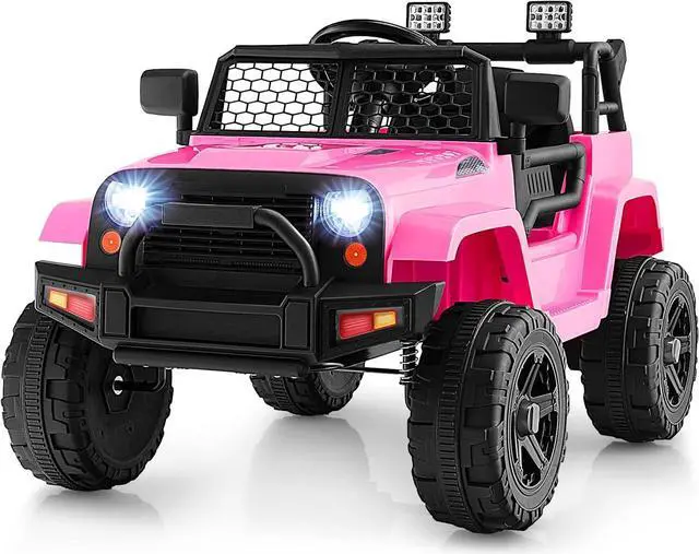 Main image of Costzon Ride on Car, 12V Battery Powered Truck Vehicle with Remote Control, Spring Suspension, Headlights, Music, Horn, MP3, USB & Aux Port, Gift for Boys Girls, Electric Car for Kids (Pink)
