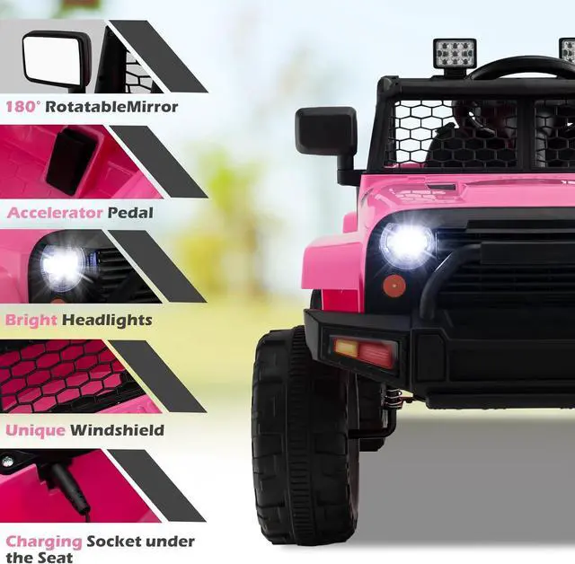Alt view image 4 of 7 - Costzon Ride on Car, 12V Battery Powered Truck Vehicle with Remote Control, Spring Suspension, Headlights, Music, Horn, MP3, USB & Aux Port, Gift for Boys Girls, Electric Car for Kids (Pink)