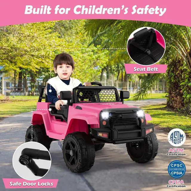 Alt view image 6 of 7 - Costzon Ride on Car, 12V Battery Powered Truck Vehicle with Remote Control, Spring Suspension, Headlights, Music, Horn, MP3, USB & Aux Port, Gift for Boys Girls, Electric Car for Kids (Pink)