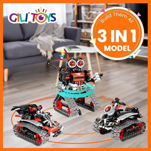 Alt view image 4 of 7 - GILI Robot Building Remote Control Gift STEM Building Kit for Boys 8-12 - 3 in 1 Educational Toys for 6 7 8 9 10 11 12 + Year Old Boys Birthday Gifts for Kids - Tracked Racer Car Tank Robotics