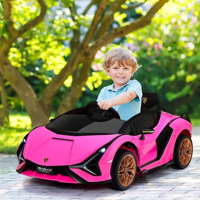 Alt view image 2 of 7 - OLAKIDS Kids 12V Licensed Lamborghini SIAN Ride On Car, Electric Vehicle for Toddler with Control Remote, Battery Powered Toy with Music, Horn, 2 Speeds, Suspension, LED Lights, Bluetooth, USB (Pink)