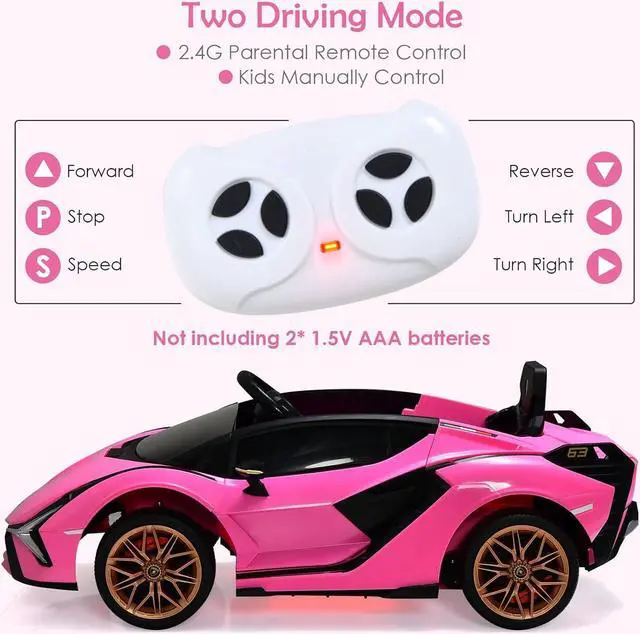 Alt view image 3 of 7 - OLAKIDS Kids 12V Licensed Lamborghini SIAN Ride On Car, Electric Vehicle for Toddler with Control Remote, Battery Powered Toy with Music, Horn, 2 Speeds, Suspension, LED Lights, Bluetooth, USB (Pink)