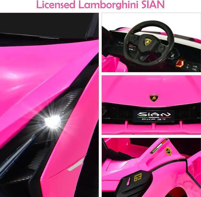 Alt view image 4 of 7 - OLAKIDS Kids 12V Licensed Lamborghini SIAN Ride On Car, Electric Vehicle for Toddler with Control Remote, Battery Powered Toy with Music, Horn, 2 Speeds, Suspension, LED Lights, Bluetooth, USB (Pink)