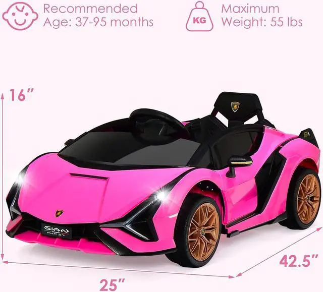 Alt view image 7 of 7 - OLAKIDS Kids 12V Licensed Lamborghini SIAN Ride On Car, Electric Vehicle for Toddler with Control Remote, Battery Powered Toy with Music, Horn, 2 Speeds, Suspension, LED Lights, Bluetooth, USB (Pink)