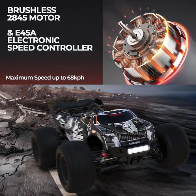 Alt view image 2 of 6 - BEZGAR HP163S Fast RC Cars for Adults MAX 68KPH | 1/16 Scale Brushless RC Trucks 4x4 Offroad Waterproof | Hobby Grade High Speed Monster Truck | All Terrain Electric Remote Control Car for Boys