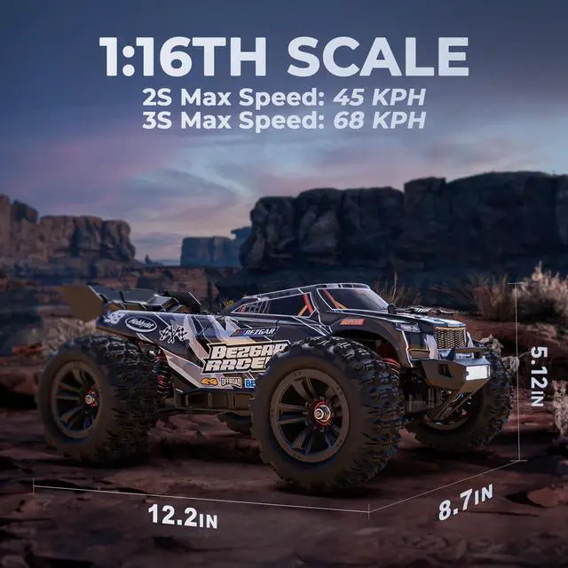 Alt view image 4 of 6 - BEZGAR HP163S Fast RC Cars for Adults MAX 68KPH | 1/16 Scale Brushless RC Trucks 4x4 Offroad Waterproof | Hobby Grade High Speed Monster Truck | All Terrain Electric Remote Control Car for Boys