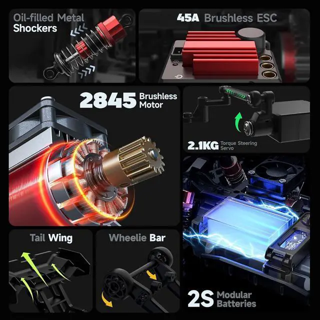 Alt view image 6 of 6 - BEZGAR HP163S Fast RC Cars for Adults MAX 68KPH | 1/16 Scale Brushless RC Trucks 4x4 Offroad Waterproof | Hobby Grade High Speed Monster Truck | All Terrain Electric Remote Control Car for Boys
