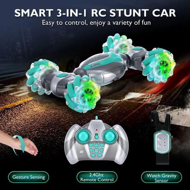 Alt view image 2 of 6 - Gesture Sensing RC Stunt Car, 2.4GHz 4WD Gesture Remote Control Car Toys for 6-12 yr Boys Girls, 360° Double-Side Rotation Hand Controlled Twist Car with Lights, Birthday Xmas Gifts for Kids Age 8-12