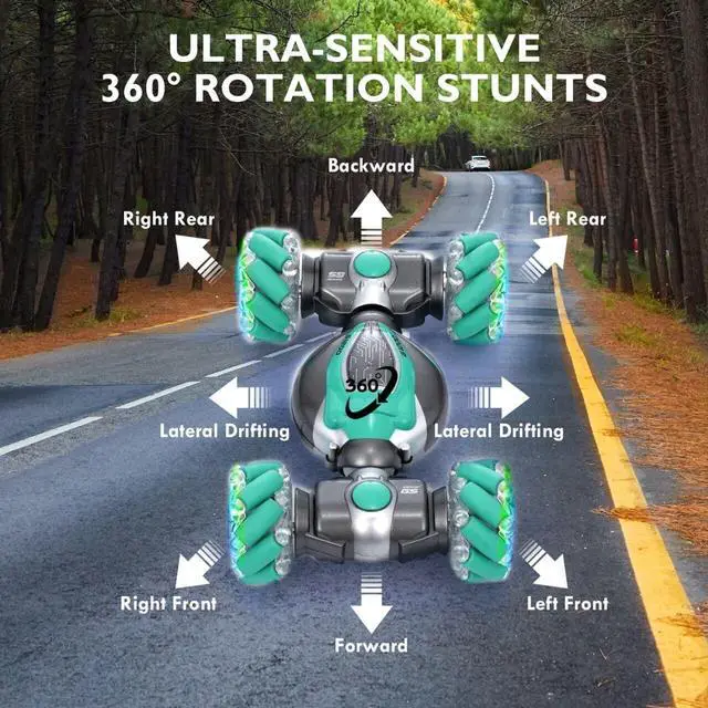 Alt view image 4 of 6 - Gesture Sensing RC Stunt Car, 2.4GHz 4WD Gesture Remote Control Car Toys for 6-12 yr Boys Girls, 360° Double-Side Rotation Hand Controlled Twist Car with Lights, Birthday Xmas Gifts for Kids Age 8-12