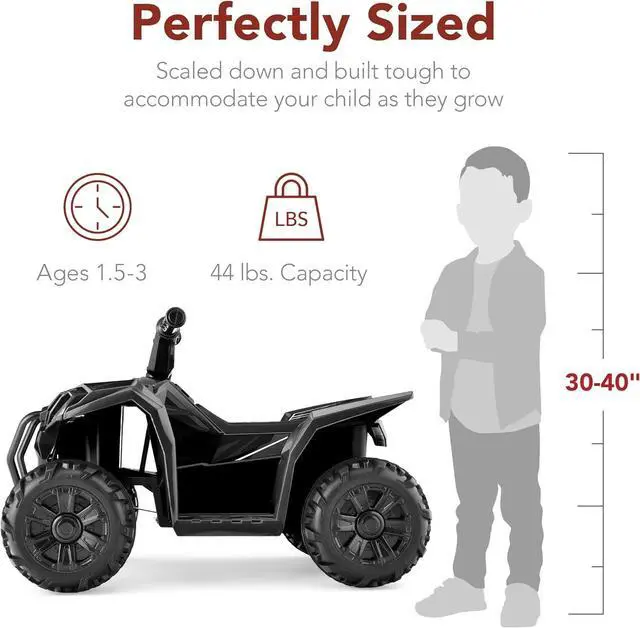 Alt view image 2 of 7 - Best Choice Products 6V Kids Ride On Toy, 4-Wheeler Quad ATV Play Car w/ 1.8MPH Max Speed, Treaded Tires, Rubber Handles, Push-Button Accelerator - Black