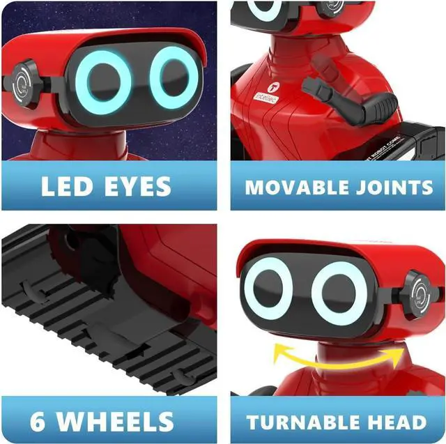 Alt view image 2 of 7 - GILOBABY Robot Toys, Remote Control Robot Toy, RC Robots for Kids with LED Eyes, Flexible Head & Arms, Dance Moves and Music, Birthday Gifts for Girls Ages 3+ Years (Red)