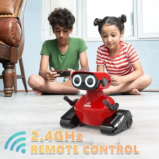 Alt view image 3 of 7 - GILOBABY Robot Toys, Remote Control Robot Toy, RC Robots for Kids with LED Eyes, Flexible Head & Arms, Dance Moves and Music, Birthday Gifts for Girls Ages 3+ Years (Red)