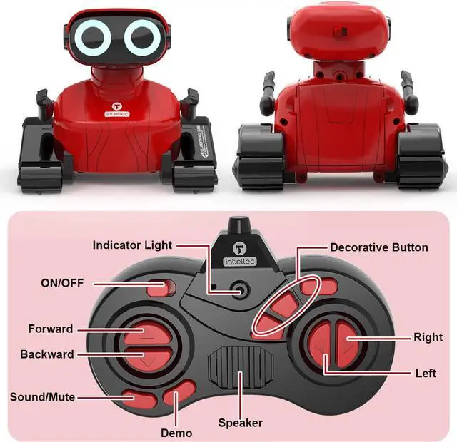 Alt view image 5 of 7 - GILOBABY Robot Toys, Remote Control Robot Toy, RC Robots for Kids with LED Eyes, Flexible Head & Arms, Dance Moves and Music, Birthday Gifts for Girls Ages 3+ Years (Red)
