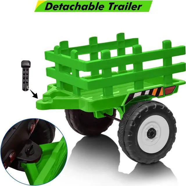 Alt view image 2 of 6 - 12V Ride on Tractor with Trailer and Remote Control,Toddler Kids Electric Vehicle Car with LED Headlights,2+1 Gear Shift,MP3 Player,USB,Speed Up to 5mph (25W,Tread Tire,Green)