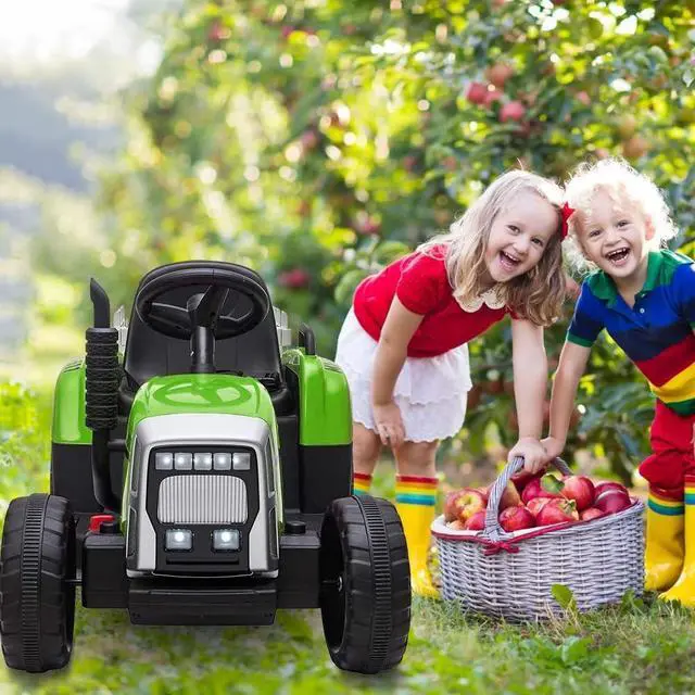 Alt view image 6 of 6 - 12V Ride on Tractor with Trailer and Remote Control,Toddler Kids Electric Vehicle Car with LED Headlights,2+1 Gear Shift,MP3 Player,USB,Speed Up to 5mph (25W,Tread Tire,Green)