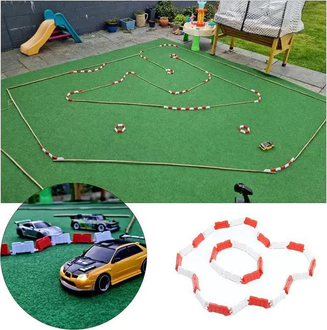Alt view image 4 of 6 - Hobby Fans 120 Pieces RC Car Racing Track Drift Runway Drift Field Fence for 1/14 1/16 1/18 1/24 1/28 Mini RC Car (Red+White)