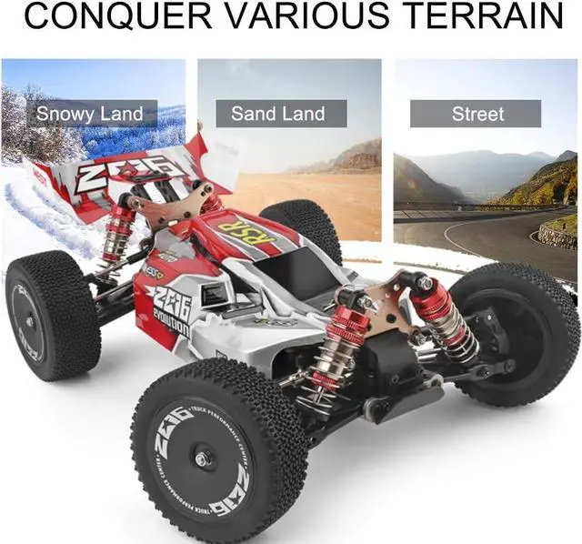 Alt view image 3 of 7 - GoolRC WLtoys 144001 RC Car, 4WD 2.4GHz 60km/h High Speed Remote Control Car Off-Road RC Trucks, 1:14 Scale RC Buggy with RTR Aluminum Alloy Chassis 550 Motor Gifts for Adults