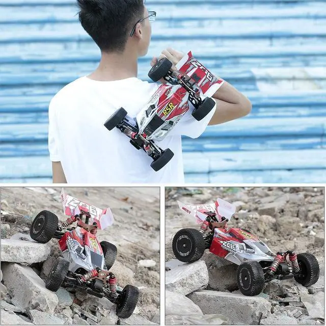 Alt view image 4 of 7 - GoolRC WLtoys 144001 RC Car, 4WD 2.4GHz 60km/h High Speed Remote Control Car Off-Road RC Trucks, 1:14 Scale RC Buggy with RTR Aluminum Alloy Chassis 550 Motor Gifts for Adults