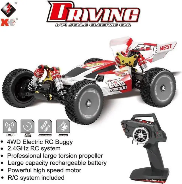 Alt view image 7 of 7 - GoolRC WLtoys 144001 RC Car, 4WD 2.4GHz 60km/h High Speed Remote Control Car Off-Road RC Trucks, 1:14 Scale RC Buggy with RTR Aluminum Alloy Chassis 550 Motor Gifts for Adults