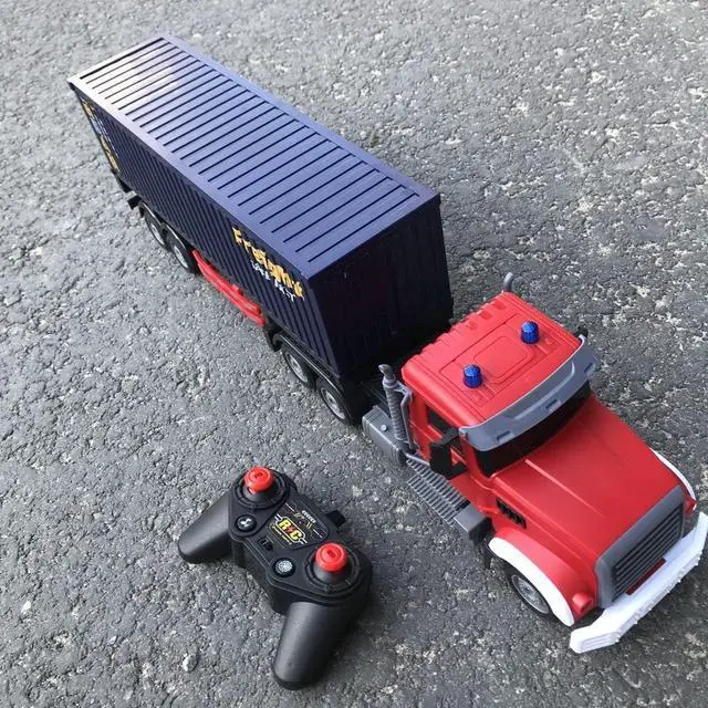 Alt view image 3 of 6 - RC Semi Truck with Trailer - 22.5 Inch Semi Truck Toy for Kids, Carrier Van Transport Vehicle with 2 Rechargeable Batteries, 1:24 Container Truck with LED Lights & Music, Great Gift For Boys Girls