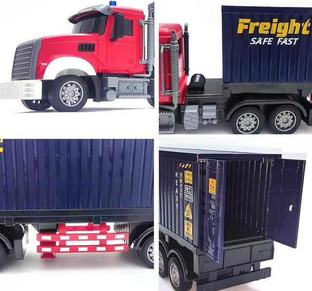 Alt view image 4 of 6 - RC Semi Truck with Trailer - 22.5 Inch Semi Truck Toy for Kids, Carrier Van Transport Vehicle with 2 Rechargeable Batteries, 1:24 Container Truck with LED Lights & Music, Great Gift For Boys Girls