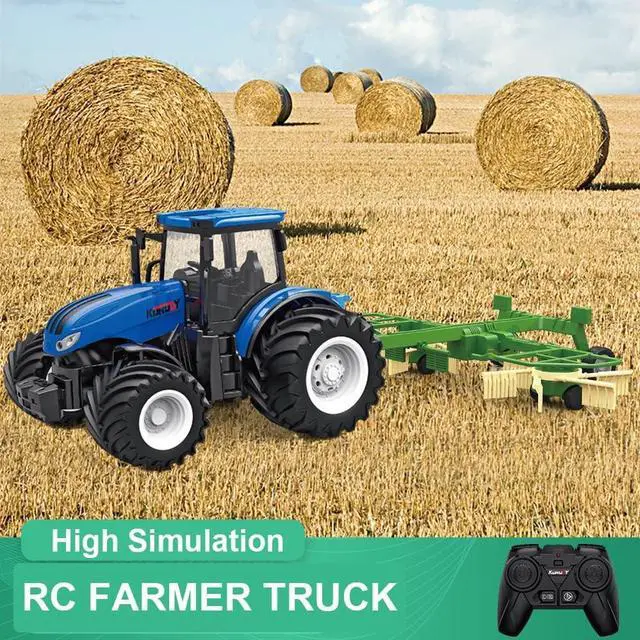 Alt view image 2 of 5 - RC Truck Farm Tractor with 2 Rechargeable Batteries - 2.4G 1/24 High Simulation Construction Vehicle with Dual Rotary Swath WindrowerRemote Control Toy with Lights, Hobby Model Toys for Kids 3-6