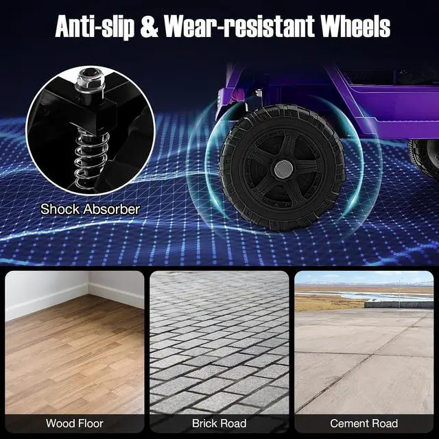 Alt view image 4 of 7 - HONEY JOY Ride On Truck, 12V Battery Powered Vehicle Ride On Car with Remote Control, Spring Suspension, Headlights, Music, Mesh Windshield, Electric Cars for Kids, Gift for Boys Girls 3+(Purple)